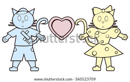 Flat cats boy and girl in the style of applique. Vector illustration