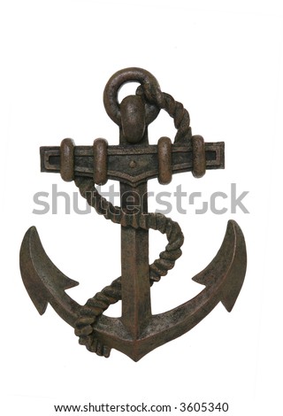 An old rusty anchor isolated over white background