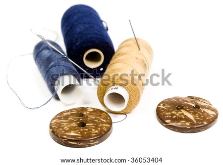 Group of sewing notions.  Isolated against a white background.