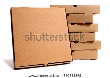 Pizza box, top view, brown, isolated on white Royalty-Free Stock Photo #360583895