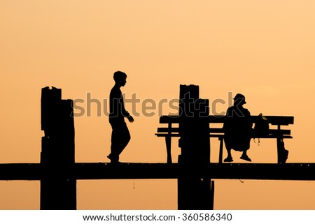 U Bein Bridge during sunset, silhouette