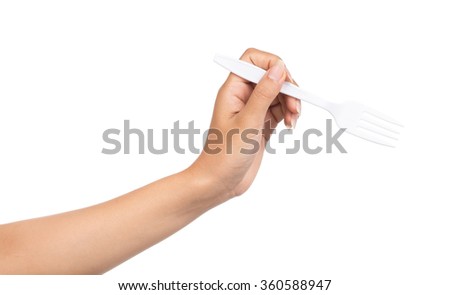 A fork being held by hands isolated on white background