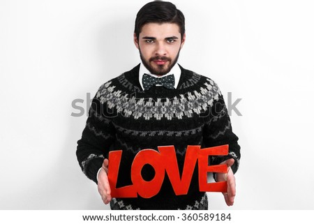 valentine romantic man holding love sign