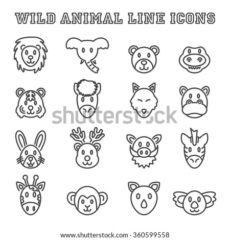 wild animal line icons, mono vector symbols