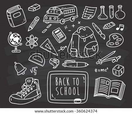 Back to school themed doodle on black board