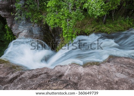 river background with small waterfalls in tropical forest. 