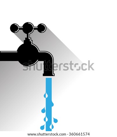 water tap, valve, drops and water - flat design