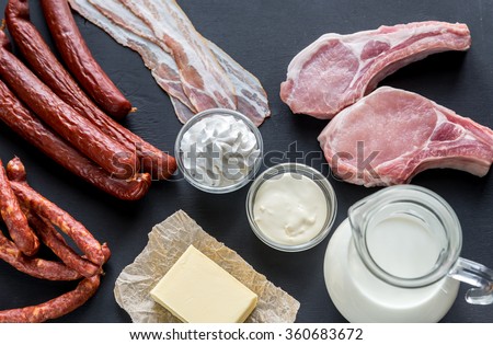 Sources of saturated fats Royalty-Free Stock Photo #360683672