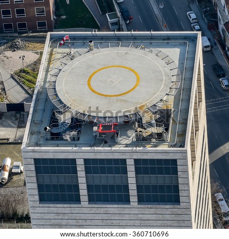 Helipad. Heliport. Helicopter landing pad on building 