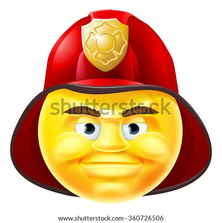 A  fireman cartoon emoji emoticon smiley face character in a red helmet
