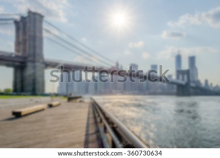 Defocused background of the Brooklyn Bridge in New York City. Intentionally blurred post production for bokeh effect
