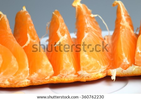 Some tangerines on plate on light background.