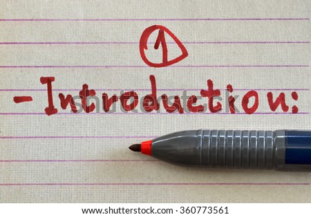 Closeup of a handwritten word Introduction with red felt pen Royalty-Free Stock Photo #360773561
