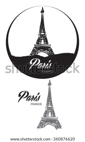 TOURISTIC LABEL PARIS FRANCE lettering illustration