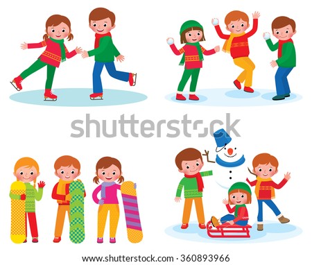 Stock vector illustration set for children winter activities isolated on white background/Set for children winter activities/Stock vector illustration