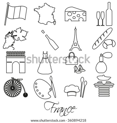 france country theme outline symbols and icons set eps10