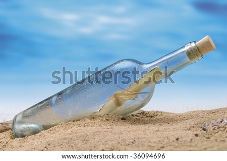 message in the bottle on surreal background