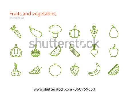 Set of line fruits and vegetables icons. Stock vector. Royalty-Free Stock Photo #360969653