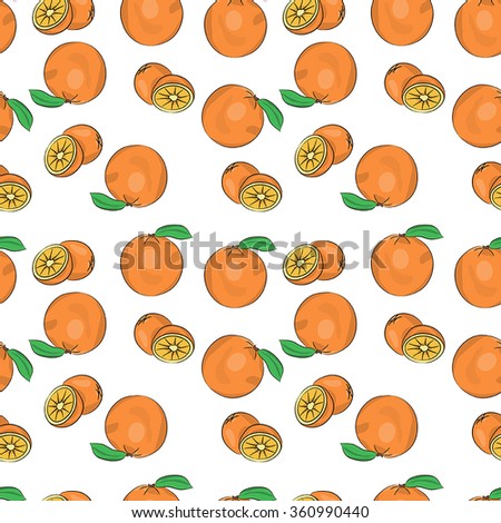 Vector seamless pattern with oranges. White background