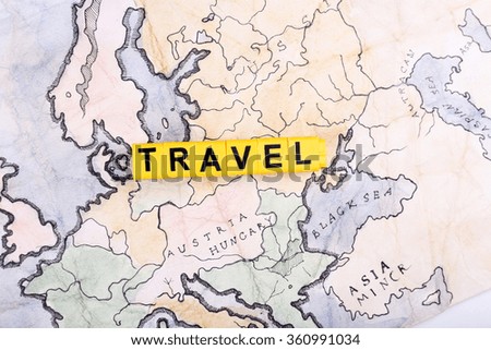 Word Travel on world map background