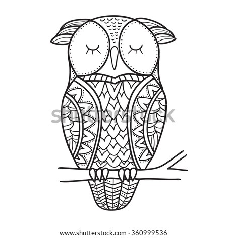 Cute decorative ornamental Owl, vector illustration