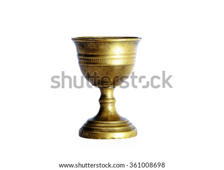 Ancient chalice of copper on white background Royalty-Free Stock Photo #361008698