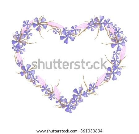 Love Concept, Illustration of Purple Geranium Flowers with Pink Equiphyllum Flowers Forming in Heart Shape Isolated on White Background.