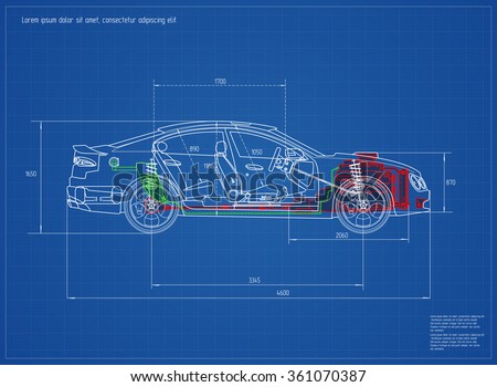 New car blueprint. Vector illustration. Eps 10