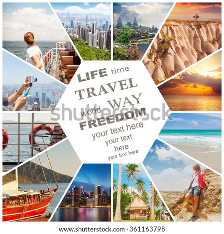 Beautiful vacation collage made from mahy photos. With space for text and information Royalty-Free Stock Photo #361163798