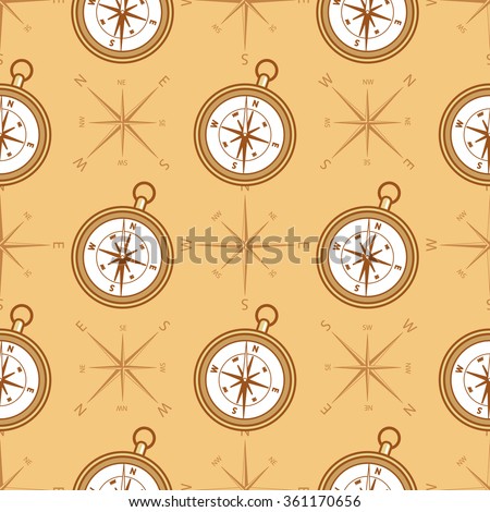 Seamless pattern with compass on a beige background.