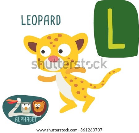 Cute Zoo alphabet in vector. L letter for Leopard funny cartoon animals. alphabet design in a colorful style
