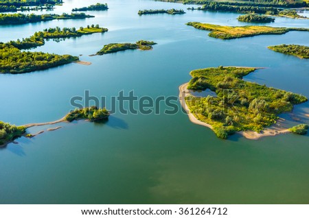 Aerial view on the beautiful large lake