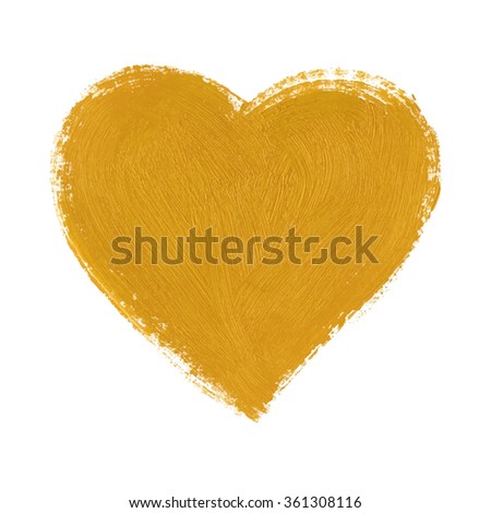 Vector golden hand drawn heart.  Gold brush stroke vector design element.