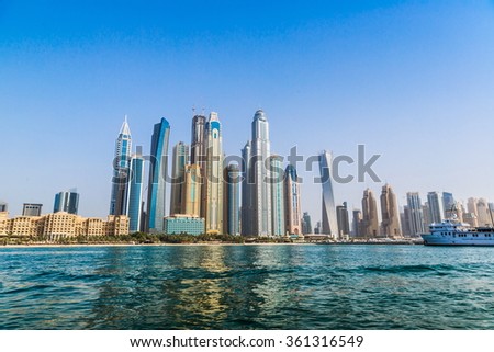 Modern buildings in Dubai Marina, Dubai, UAE Royalty-Free Stock Photo #361316549
