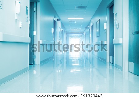 Empty Corridor In Modern Hospital Royalty-Free Stock Photo #361329443