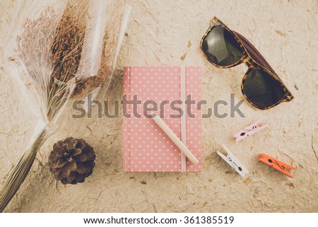 Identity nature set of notebook mockup on mulberry paper background - Vintage filter effect