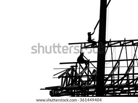 worker work on roof ,isolated on white,sihouette