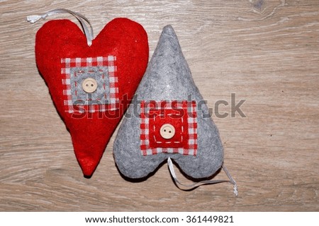 Happy Valentines day - Two hearts with fabric on beige ceramic board