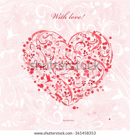invitation card with a red foliage heart for your design