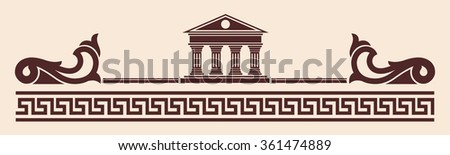 Vector Greek ornament. Temple of the Olympian gods with columns and graphic elements.