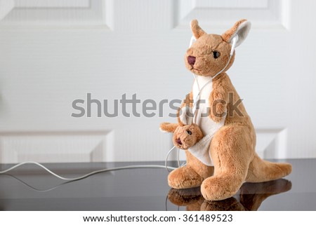 Kangaroo toys and headphone