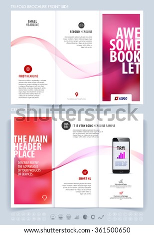 Brochure layout, flyer and cover design template with dynamic smoke lines and blurred background. Vector illustration.
