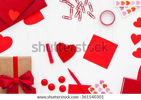 Valentine's background, White board, Hearts, Photo, Copy Space.