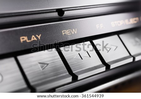 Macro Of A Rectangular Rewind Button Of An Old Hifi Stereo Audio System Royalty-Free Stock Photo #361544939