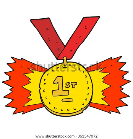 freehand drawn cartoon first place medal
