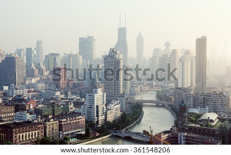 Shanghai skyline smog