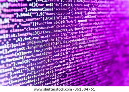 Computer source code programmer script developer. Modern technology background. Web software. Shallow depth of field, selective focus effect.
