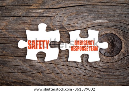 Safety and Emergency Response Team - words on puzzle. Conceptual image. Royalty-Free Stock Photo #361599002