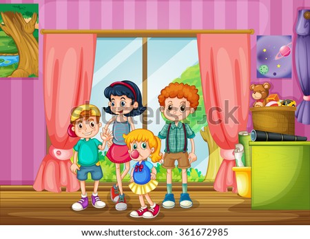 Children standing in the room illustration