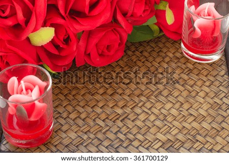 Red roses and a heart on wooden board, Valentines Day background, wedding day